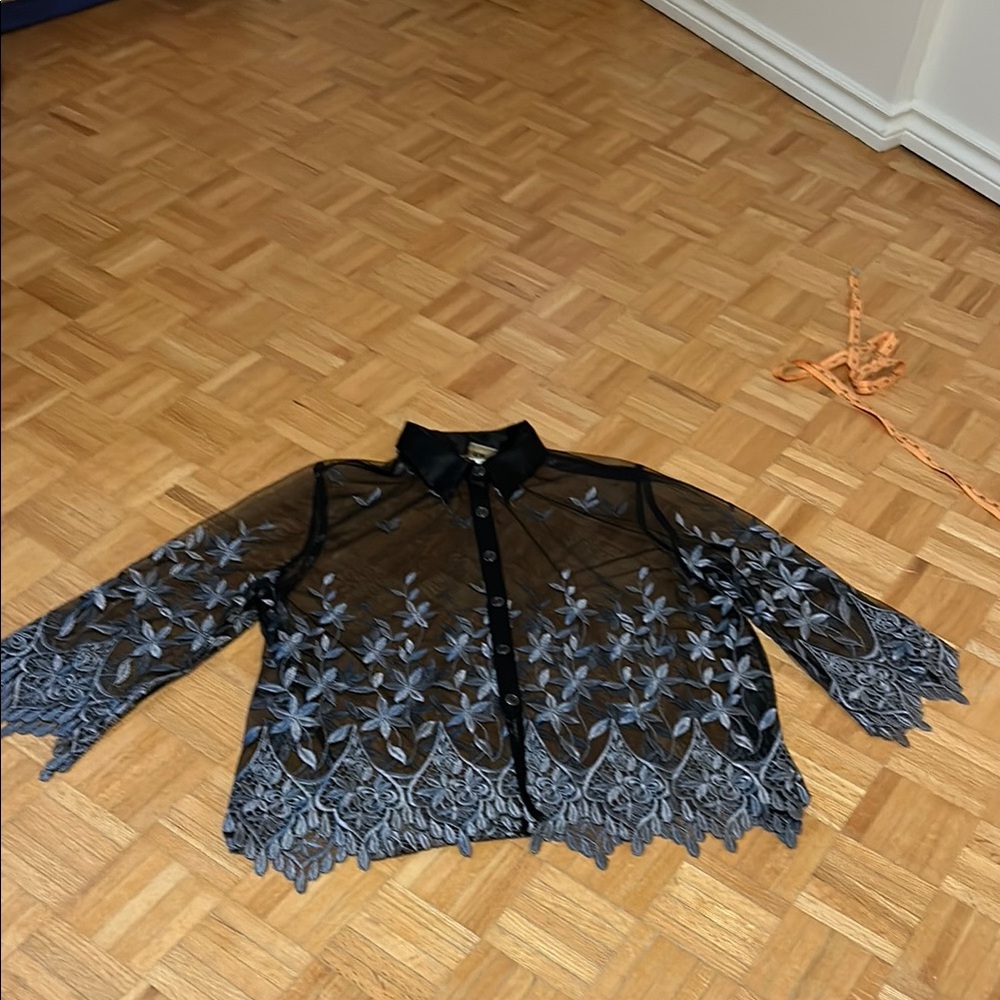 SAM.   Elegant Black and Gray Sheer Women's Top